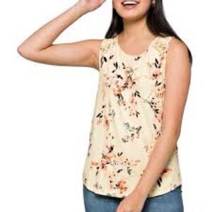 Daniel Rainn Cream Floral Sleeveless Crochet Detail Blouse Top NWT Boho‎ Small